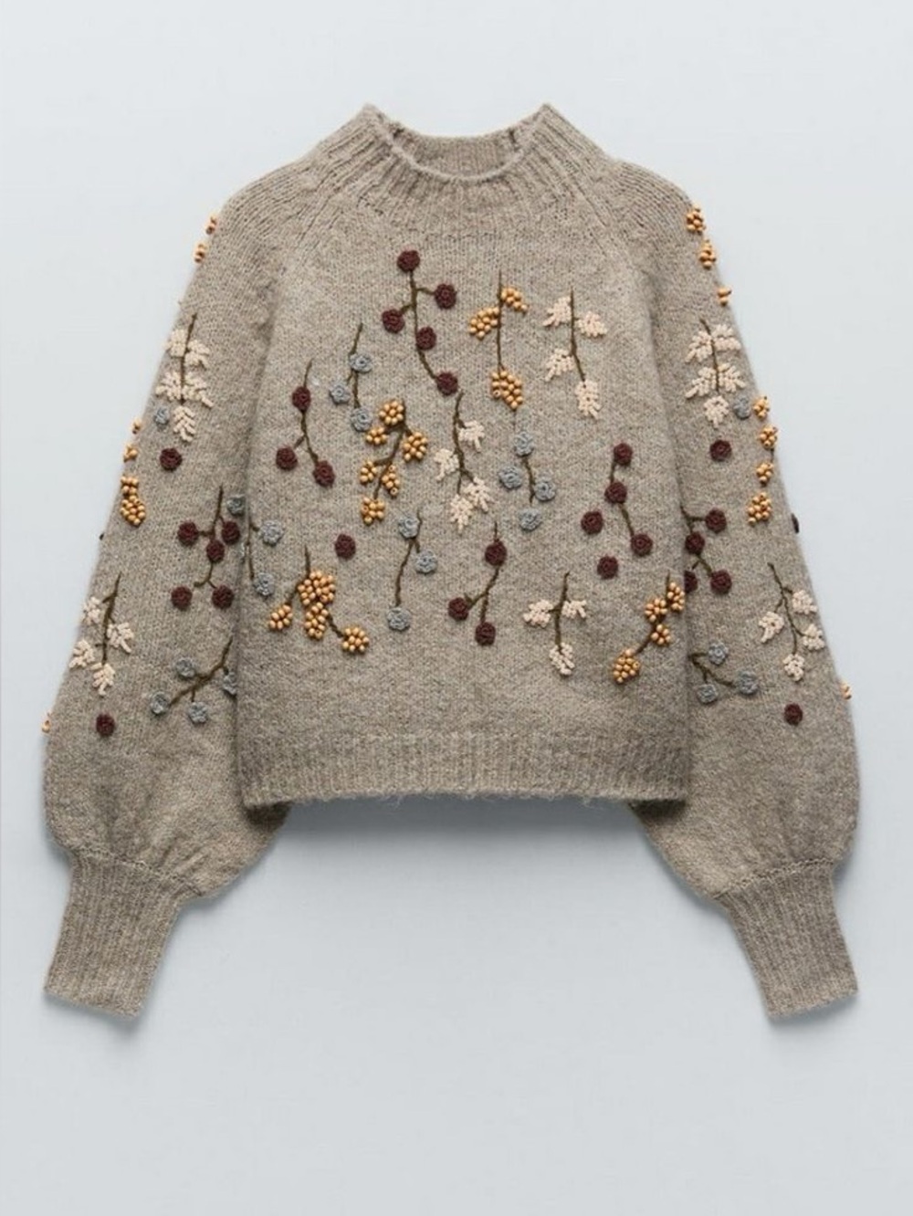 Zara Embroidered Beaded Floral Sweater, Size S